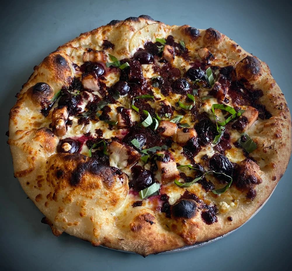 Topdown view of a pizza