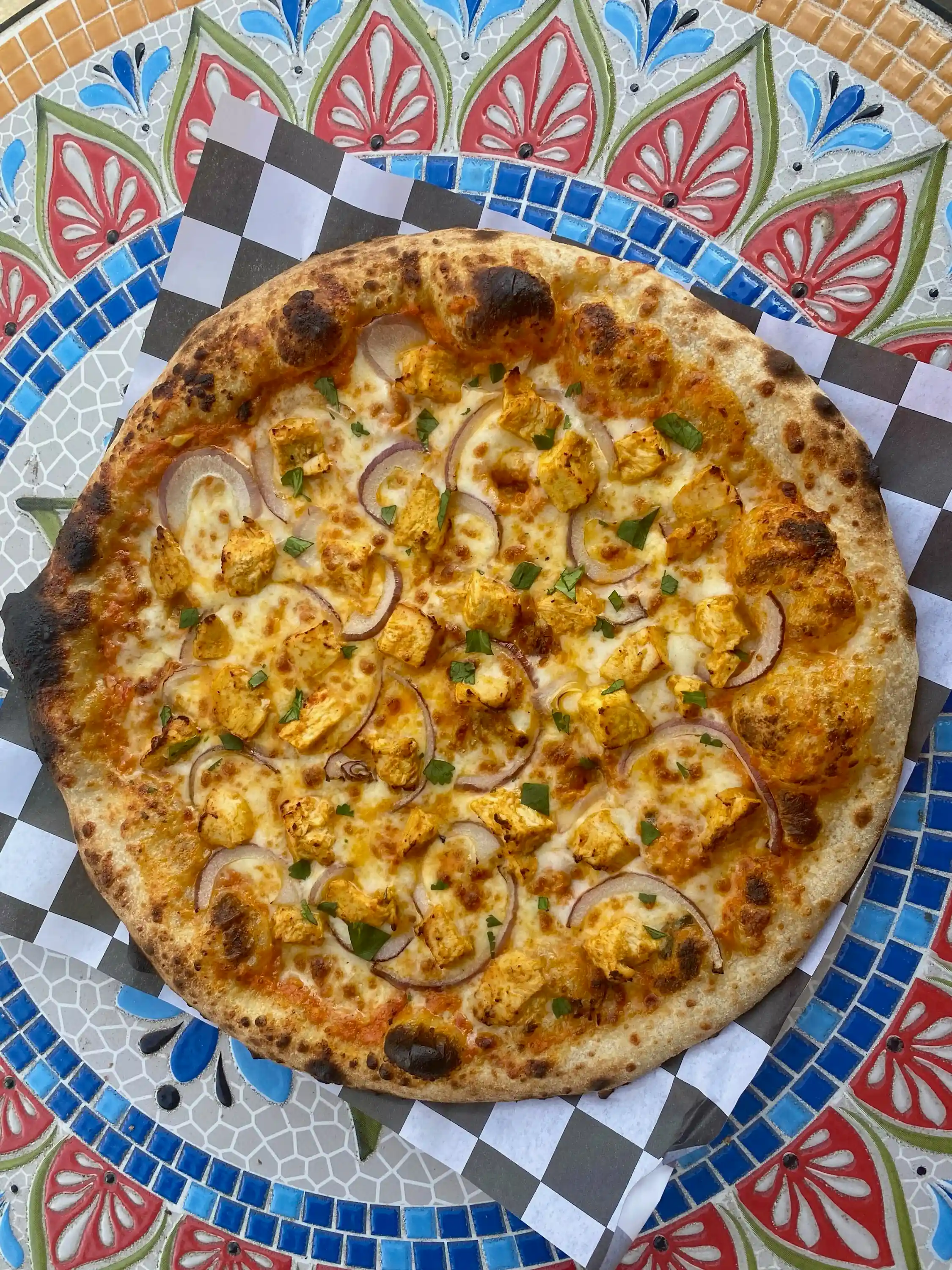 Topdown view of a pizza