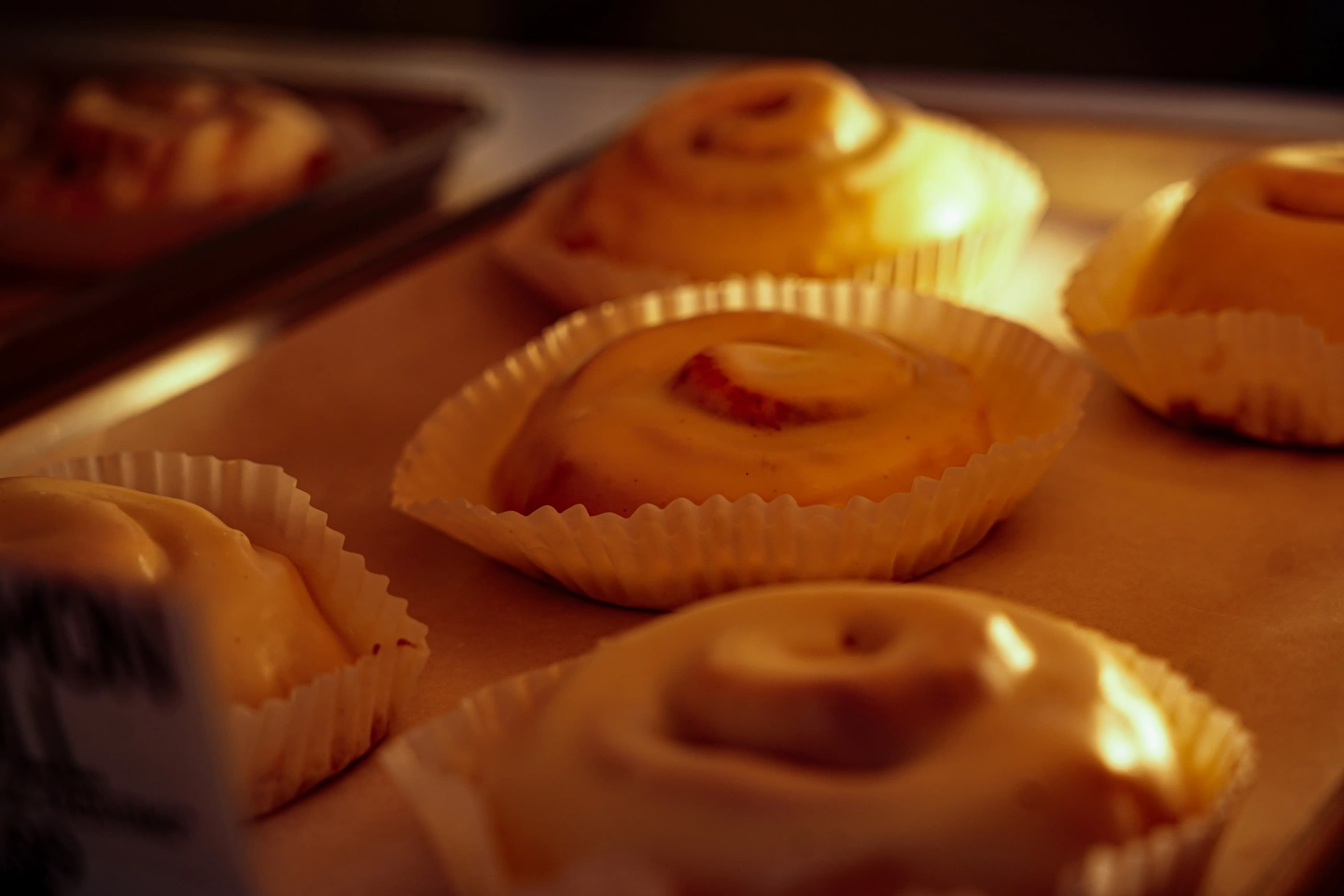 Freshly baked cinnamon rolls with creamy glaze