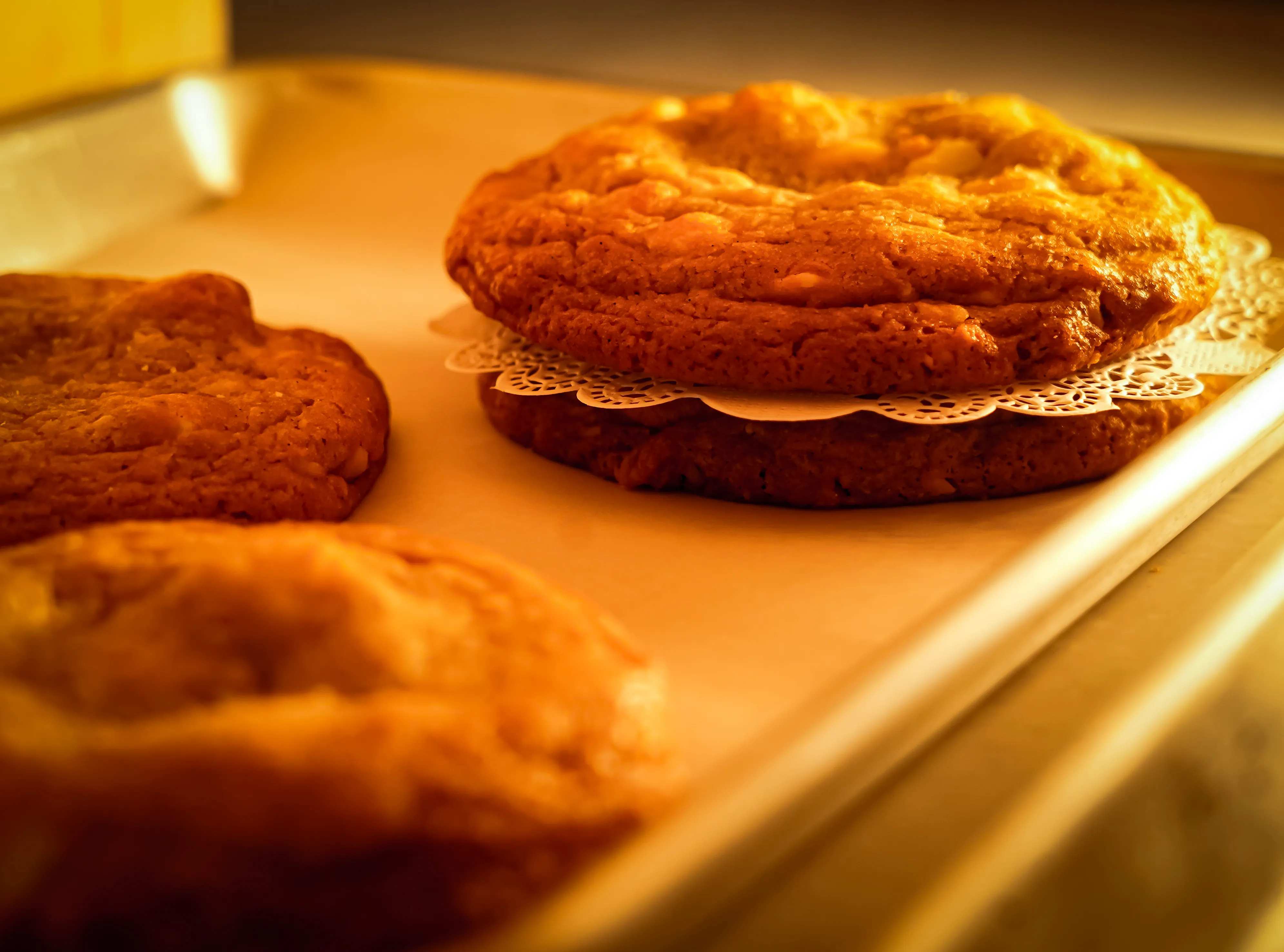 Warm chocolate chip cookies with melted chocolate chips