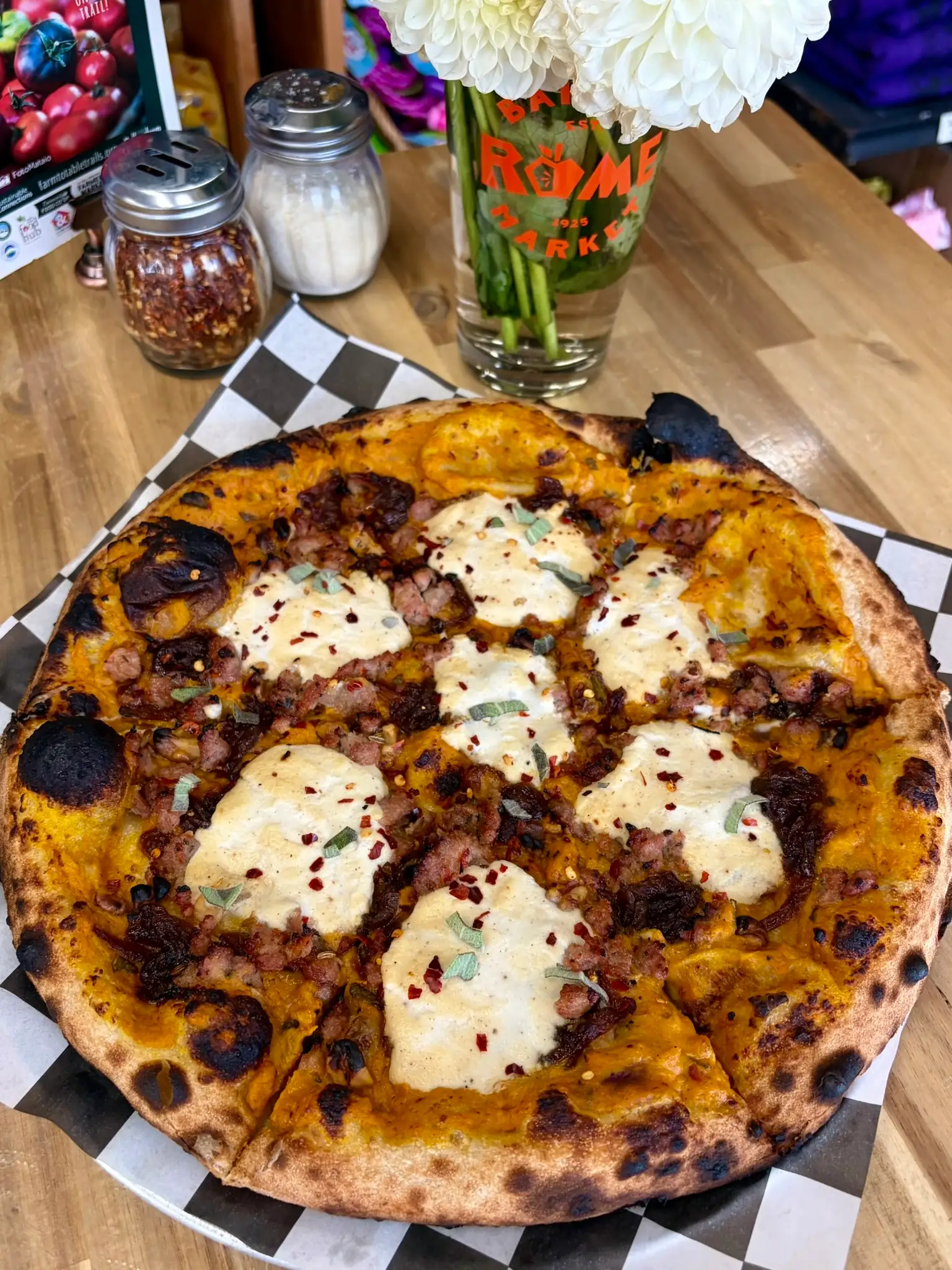 Topdown view of a pizza
